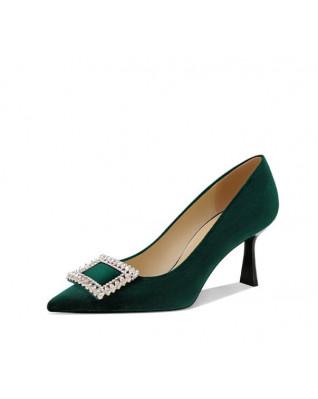 Elegant high-heeled shoes rhinestone square buckle shallow mouth high-heeled shoes