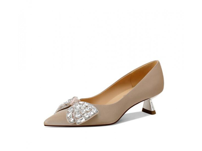 Leather Pointed Toe Rhinestone Bow High Heels Leather Pointed Toe Rhinestone Bow High Heels