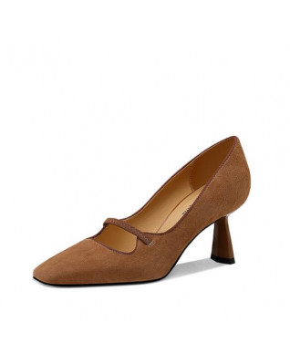 Nubucked leather Mary Jane pumps