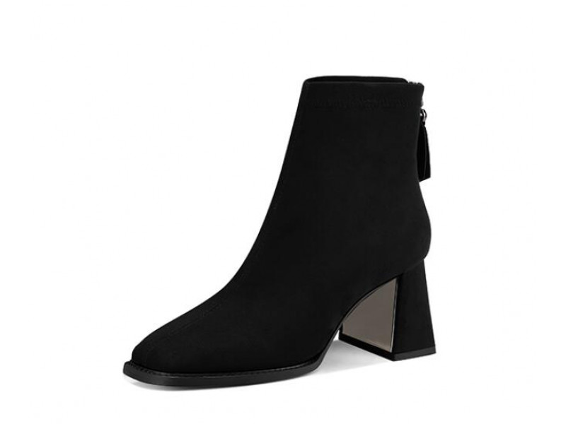 All-match commuting suede square toe high-heeled fleece ankle boots All-match commuting suede square toe high-heeled fleece ankle boots