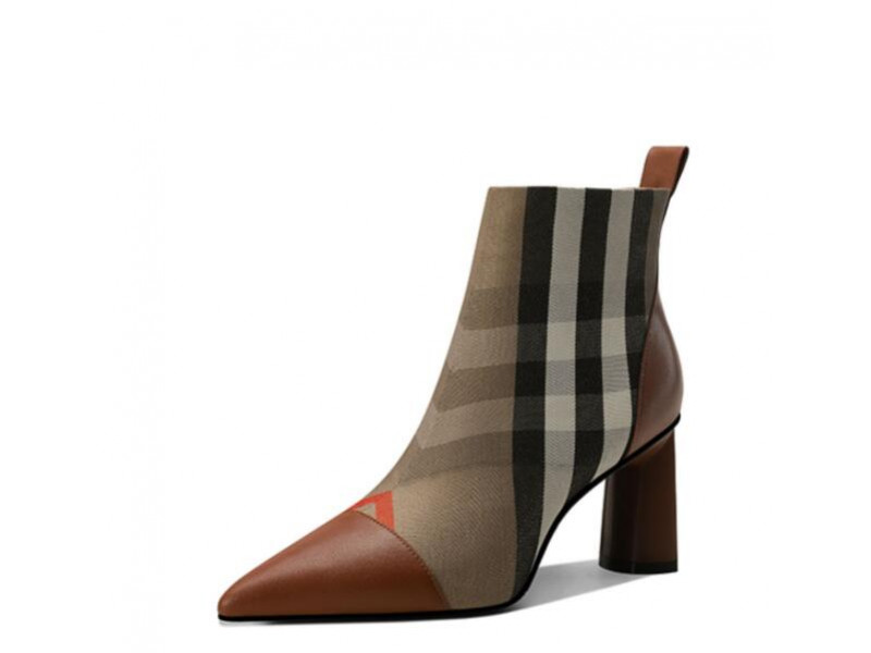 Brown British Style Classic Plaid Heeled Boots Brown British Style Classic Plaid Heeled Boots