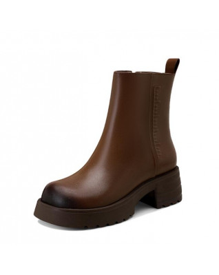 Chunky-soled mid-heel wool-lined casual ankle boots