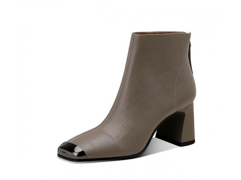 Embossed Lambskin Metal Square Toe Heeled Boots Embossed Lambskin Metal Square Toe Heeled Boots