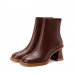 Leather Brown Fleece Block Heel Boots Leather Brown Fleece Block Heel Boots