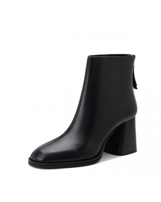 New black leather simple high-heeled ankle boots