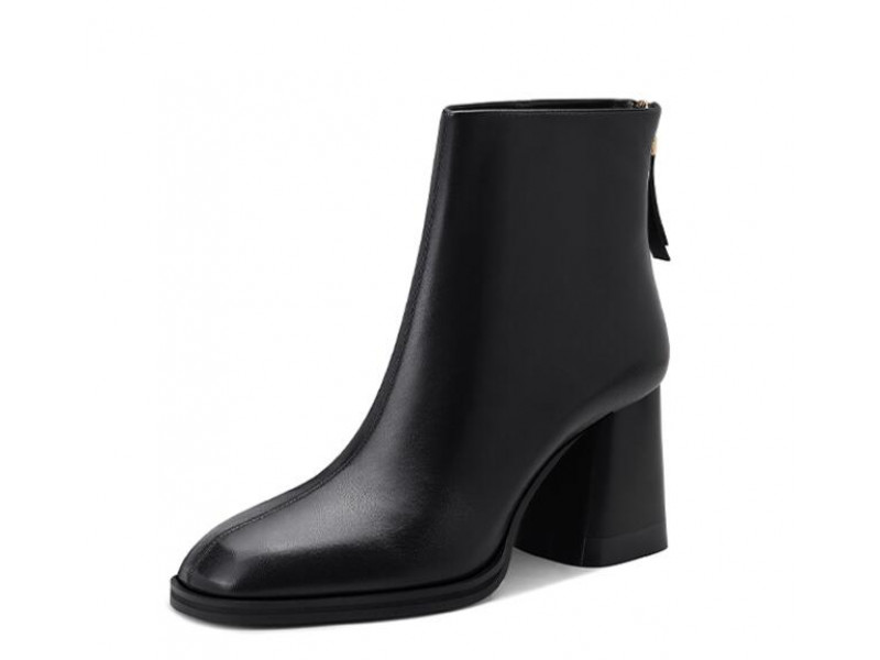 New French style round toe leather high-heeled ankle boots New French style round toe leather high-heeled ankle boots