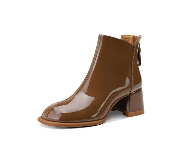 Patent Round Toe Chunky Heel Booties Patent Round Toe Chunky Heel Booties