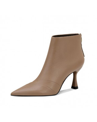 Winter new black leather high-heeled nude boots