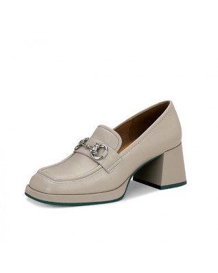 Horsebit Square Buckle High Heel Loafers in Nappa Leather