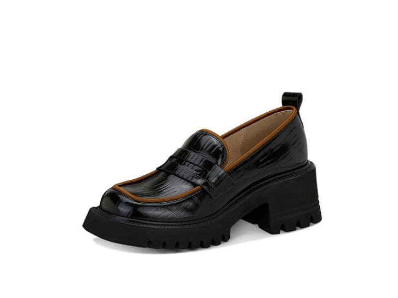 Simple all-match splicing square toe chunky heel platform loafers Simple all-match splicing square toe chunky heel platform loafers