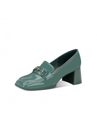 Sports Non-slip Sole Bright Leather Middle Mouth Square Toe Loafers