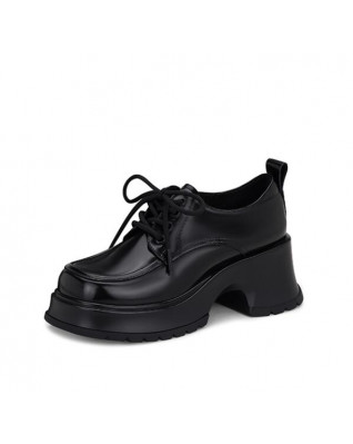Thick-soled raised leather lace-up platform shoes