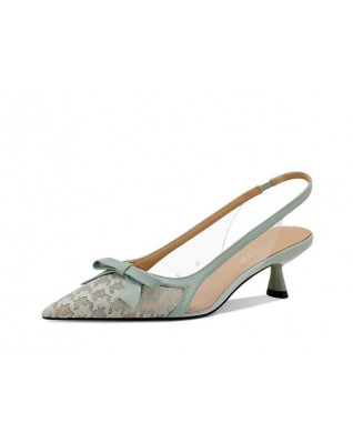 Baotou air mesh breathable film lace mid-heel high-heel sandals