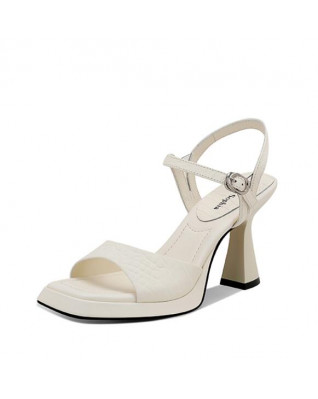 White leather one word open toe high heel sandals